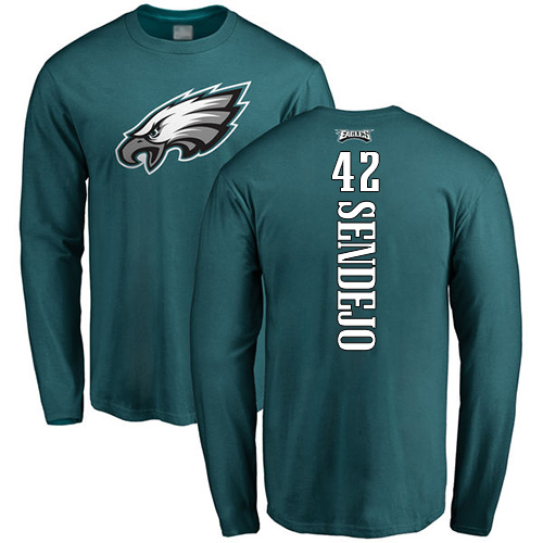 Men Philadelphia Eagles #42 Andrew Sendejo Green Backer Long Sleeve NFL T Shirt->nfl t-shirts->Sports Accessory